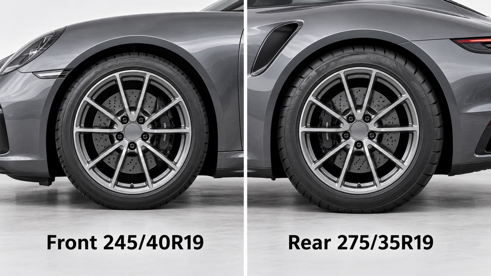 Front 245/40R19 and rear 275/35R19 tires on a staggered setup