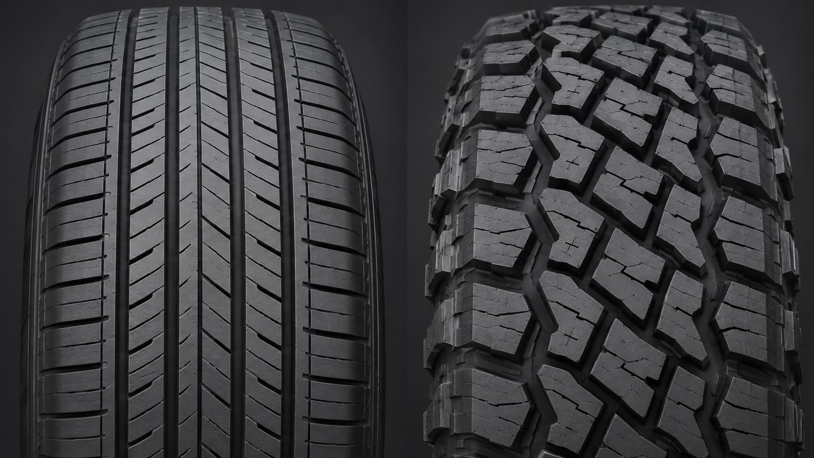 Tread comparison of a highway tire and an all-terrain tire
