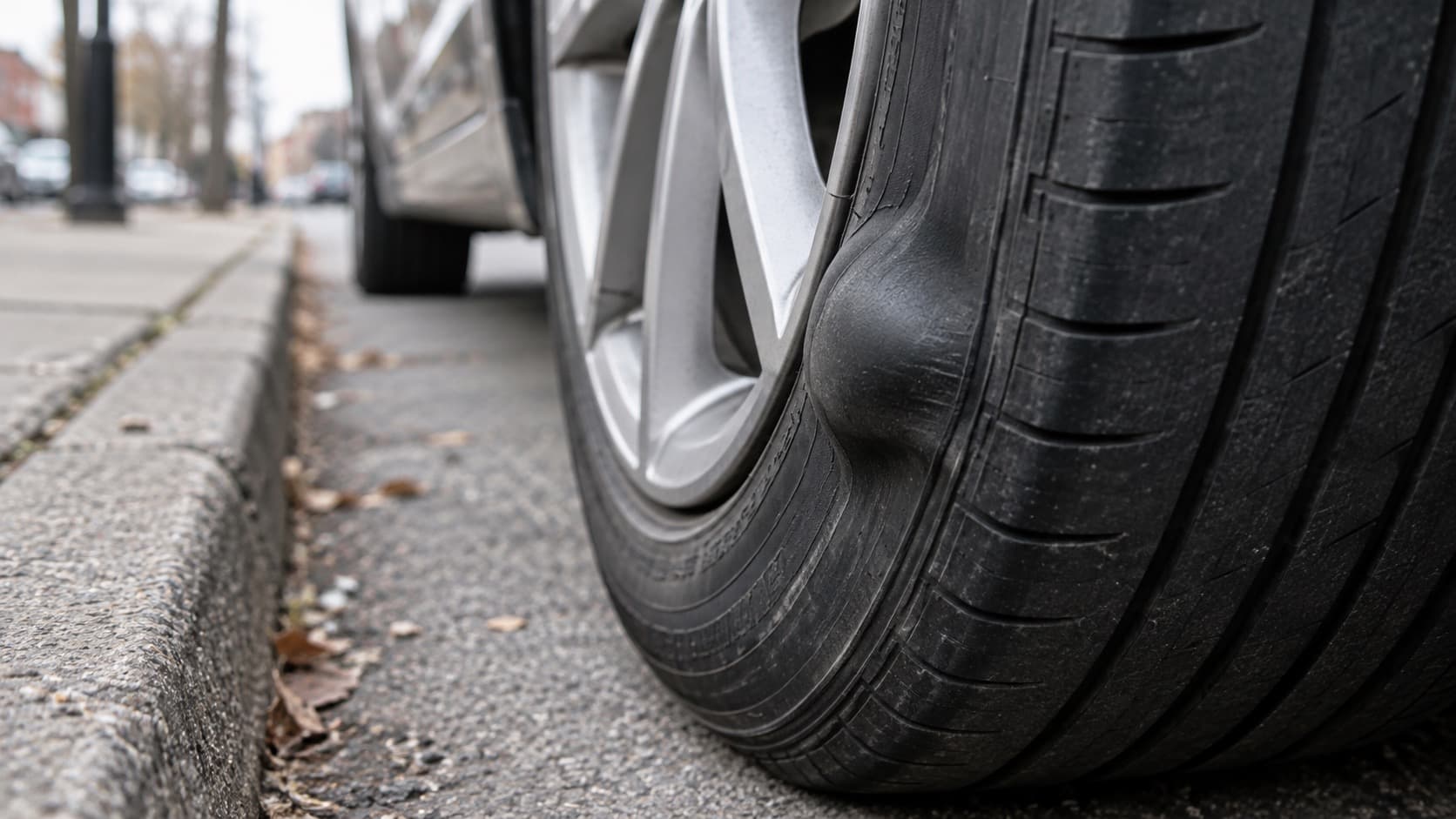 Sidewall bubble on a low profile tire after a pothole impact