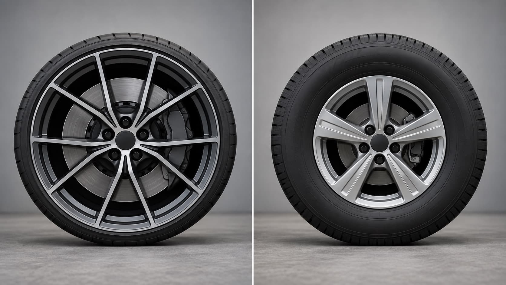 Comparison of a 40-series low profile sidewall and a 65-series standard sidewall