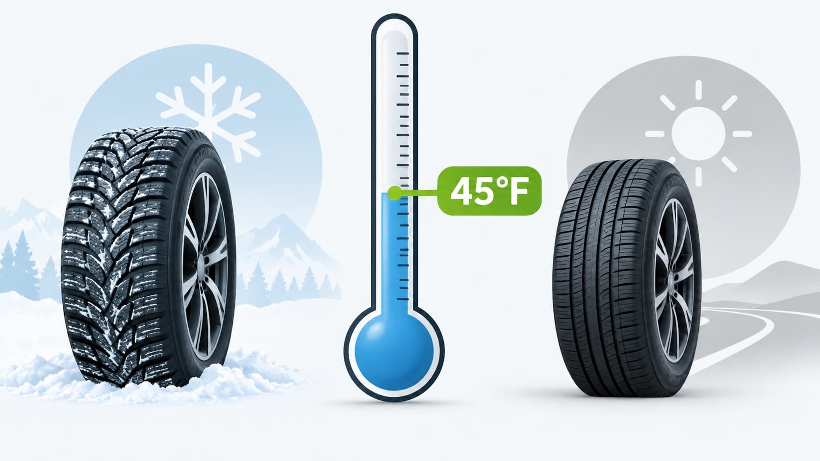 Graphic showing the 45°F threshold for installing winter tires